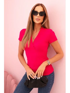 Dámská pruhovaná bavlněná blůza s model 21820465 výstřihem fuchsie - K-Fashion