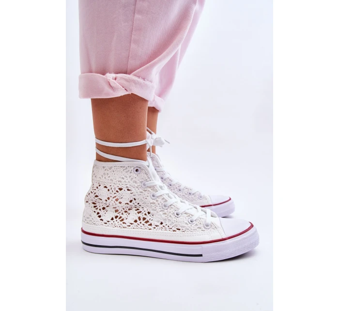 Dámské krajkové vysoké tenisky bílá model 21621978 - Boto