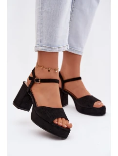 Dámské sandály na podpatku z eko semiše Černé model 21951418 - Boto