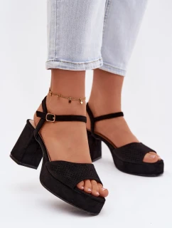 Dámské sandály na podpatku z eko semiše Černé model 21951418 - Boto