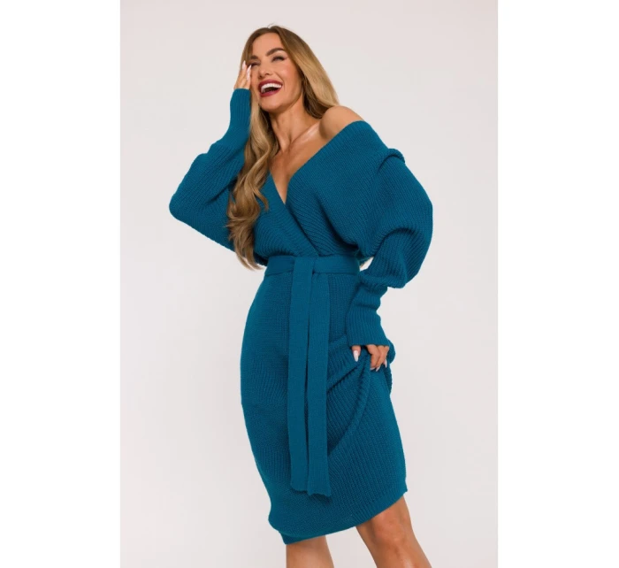 Svetrové šaty s výstřihem do V  modré model 21484552 - Moe