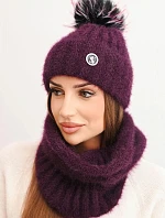 Dámsky zimný set s bambulou a šálom slivka