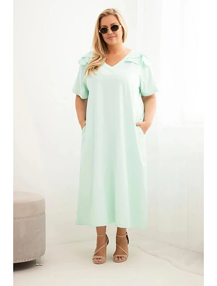 Dámské plus size bavlněné šaty s volánem na ramenou mátová