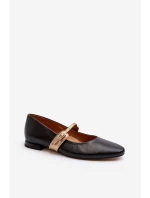 Skórzane Baleriny Damskie Na Płaskim Obcasie Laura Messi 2774 Czarne