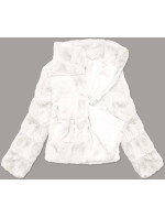 Krátka biela dámska bunda - kožuštek so stojačikom (BR9749-26)