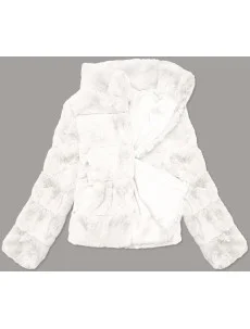 Krátka biela dámska bunda - kožuštek so stojačikom (BR9749-26)