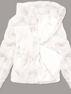 Krátka biela dámska bunda - kožuštek so stojačikom (BR9749-26)