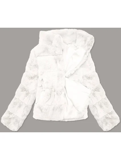 Krátka biela dámska bunda - kožuštek so stojačikom (BR9749-26)