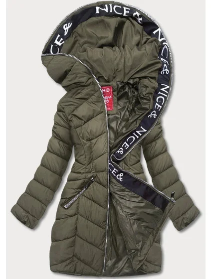 Péřová dámská bunda v khaki barvě pro přechodné období model 17729169 - LHD Péřová dámská bunda v khaki barvě pro přechodné období model 17729169 - LHD