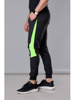 Černo-limetkové pánské teplákové kalhoty se vsadkami (8K168)