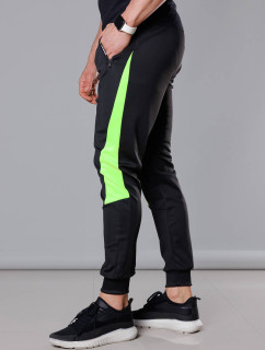 Čierno-limetkové pánske teplákové nohavice so vsadkami (8K168)