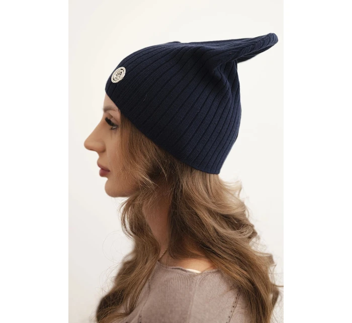 Dámská čepice s proužkem a ozdobným knoflíkem s přídavkem vlny a modalu modrá Dámská čepice s proužkem a ozdobným knoflíkem s přídavkem vlny a modalu modrá