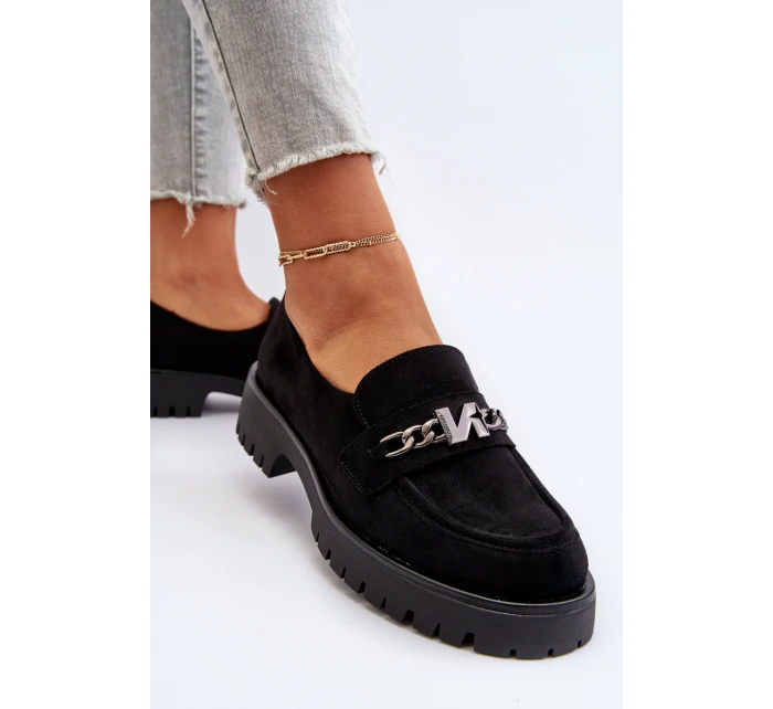Dámské semišové mokasíny s ozdobou černé model 21651955 - VINCEZA Dámské semišové mokasíny s ozdobou černé model 21651955 - VINCEZA