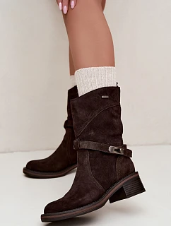 Dámské kožené kotníčkové boty na podpatku s izolací Big Star model 22539872 Hnědé - Big Star Shoes