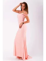 EVA&LOLA dámske dlhé šaty bez ramienok s vlečkou ružové