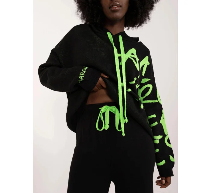 Čierno-zelený dvojdielny set - sveter s kapucňou a široké nohavice (1469)