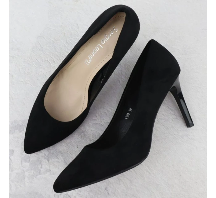 Čierne semišové lodičky na ihlovom podpätku Sergio Leone 1339