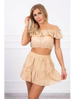 Vyšívaná súprava s bodkovanou blúzkou béžovej farby