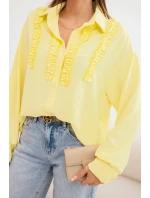 Dámská viskózová košile s dlouhým rukávem a volány žlutá