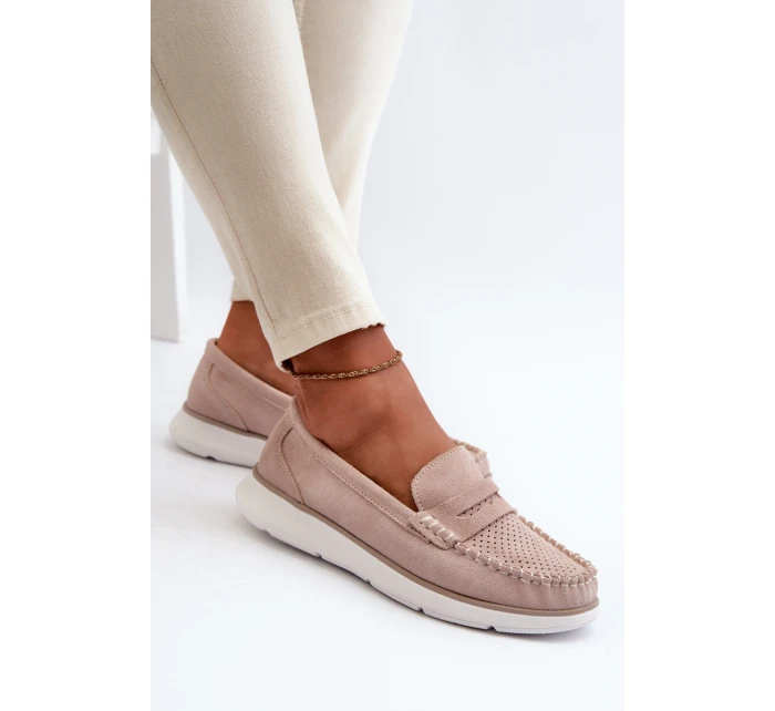 Sametové mokasíny na platformě model 21655642 Beige - SERGIO LEONE