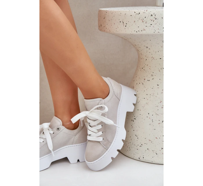 Sneakersy Buty Sportowe Na Platformie CheBello 4632 Srebrne