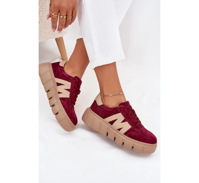 Semišové Dámské Tenisky Na Platformě model 21704994 Bordové - VINCEZA