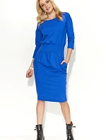 Dámske šaty s voľným strihom stredne dlhé modré - Modrá - Makadamové