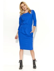 Dámske šaty s voľným strihom stredne dlhé modré - Modrá - Makadamové