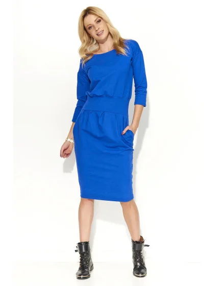 Dámske šaty s voľným strihom stredne dlhé modré - Modrá - Makadamové