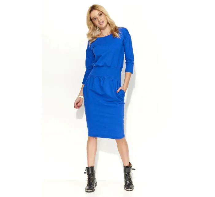 Dámske šaty s voľným strihom stredne dlhé modré - Modrá - Makadamové