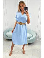 Dámske šaty s ozdobným opaskom 24139 svetlomodré - Kesi Dámske šaty s ozdobným opaskom 24139 svetlomodré - Kesi