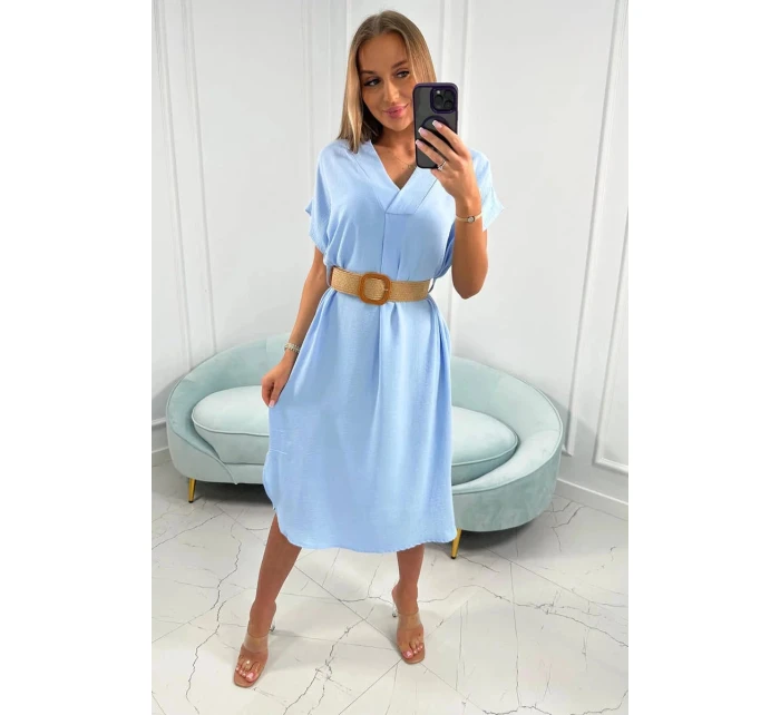 Dámske šaty s ozdobným opaskom 24139 svetlomodré - Kesi Dámske šaty s ozdobným opaskom 24139 svetlomodré - Kesi