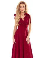 ELENA - Dlhé dámske šaty vo vínovej bordovej farbe s výstrihom a zaväzovaním na ramenách 405-1 ELENA - Dlhé dámske šaty vo vínovej bordovej farbe s výstrihom a zaväzovaním na ramenách 405-1
