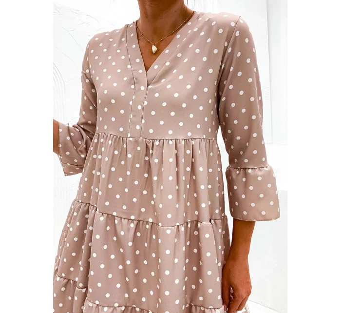 Béžové bodkované šaty s volánmi (706) Béžové bodkované šaty s volánmi (706)