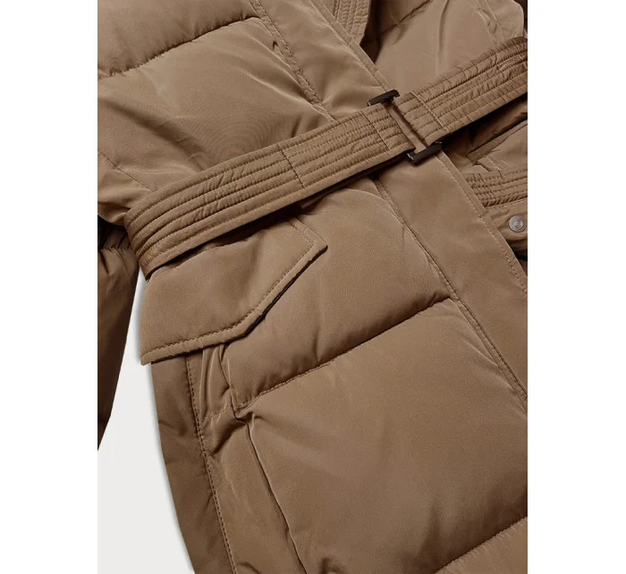 Hnědá vypasovaná zimní bunda s opaskem model 21248119 - Banna Hnědá vypasovaná zimní bunda s opaskem model 21248119 - Banna