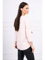 Blúzka s grafickou a farebnou 3D mašľou púdrovo ružová