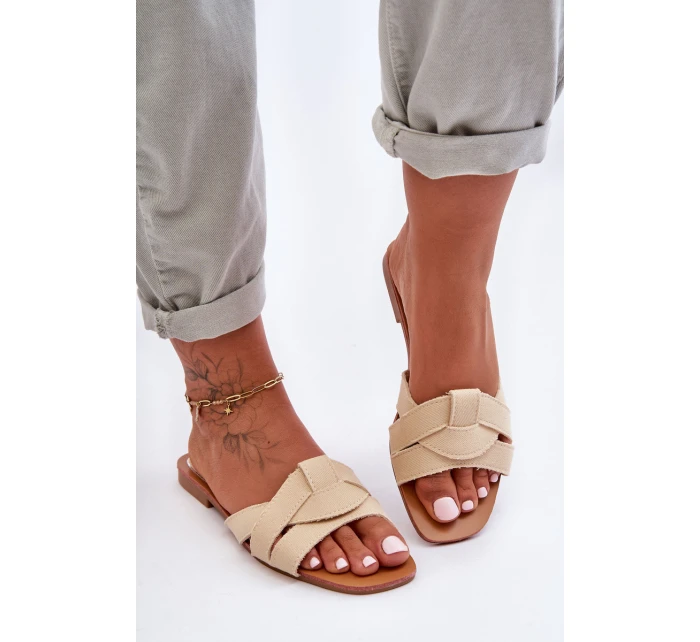 Damskie Materiałowe Klapki Beżowe Aversa Damskie Materiałowe Klapki Beżowe Aversa