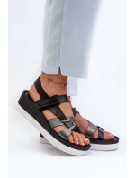 Zazoo 40397 Damskie Skórzane Sandały Na Platformie Czarne