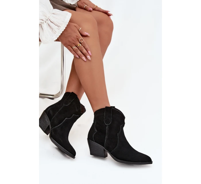 Nazouvací dámské kozačky z přírodního semiše černé model 21713735 - Boto