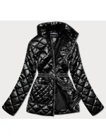 Čierna prešívaná dámska bunda s opaskom (BH2208)