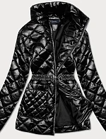 Čierna prešívaná dámska bunda s opaskom (BH2208)