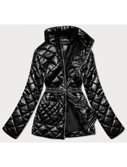 Čierna prešívaná dámska bunda s opaskom (BH2208)