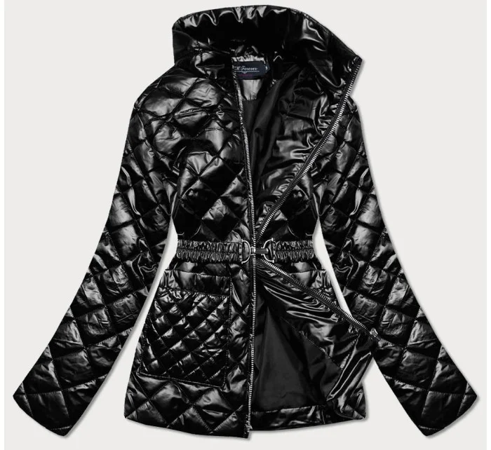 Čierna prešívaná dámska bunda s opaskom (BH2208)