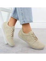 Dámske perforované béžové kožené poltopánky Rieker 52546-60