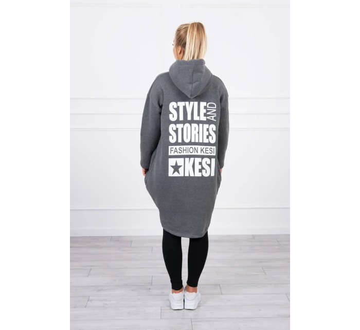 Zateplená mikina s dlouhými zády a kapucí v grafitové barvě Zateplená mikina s dlouhými zády a kapucí v grafitové barvě