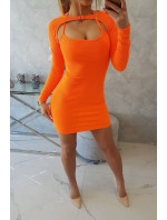 Pruhované vypasované šaty oranžové neónové