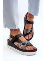 Zazoo 40397 Damskie Skórzane Sandały Na Platformie Czarne