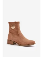 Botki Damskie Zapinane Na Zamek Z Ozdobnym Detalem Eko Zamszowe Beżowe Lerioria