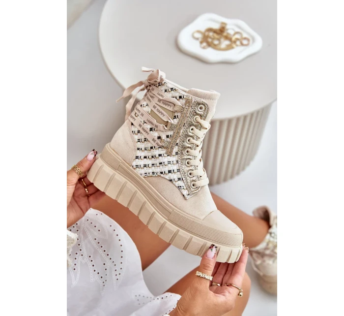 Dámske vysoké tenisky na pevnej platforme Light Beige Kernia