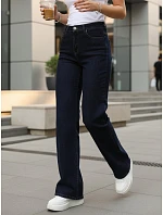 Dámske džínsy s vysokým pásom a širokými nohavicami tmavomodré FashionStreet UY2940